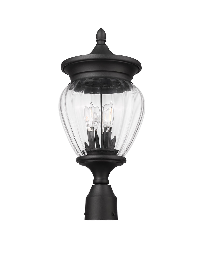 Davina 3 Light 9" Outdoor Post Mount Fixture in Black, Post Top Only