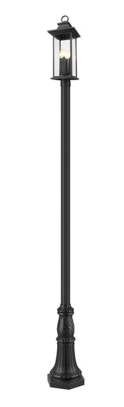 Tiberius 4 Light 9" Outdoor Post Mount Fixture in Black, 96" Cast Post, 13" Base