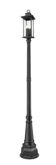Tiberius 4 Light 9" Outdoor Post Mount Fixture in Black, 84" Post, 14" Base