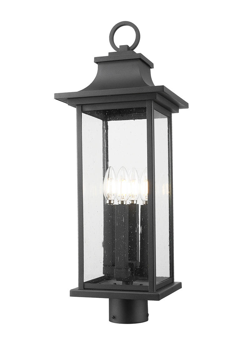 Tiberius 4 Light 9" Outdoor Post Mount Fixture in Black, Post Top Only, Round Fitter