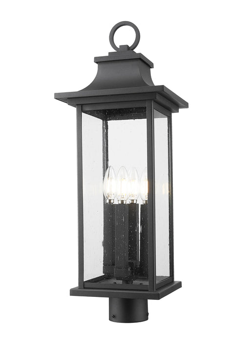 Tiberius 4 Light 9" Outdoor Post Mount Fixture in Black, Post Top Only, Round Fitter