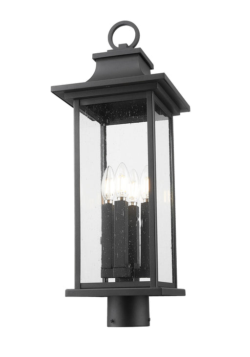 Tiberius 4 Light 9" Outdoor Post Mount Fixture in Black, Post Top Only, Round Fitter