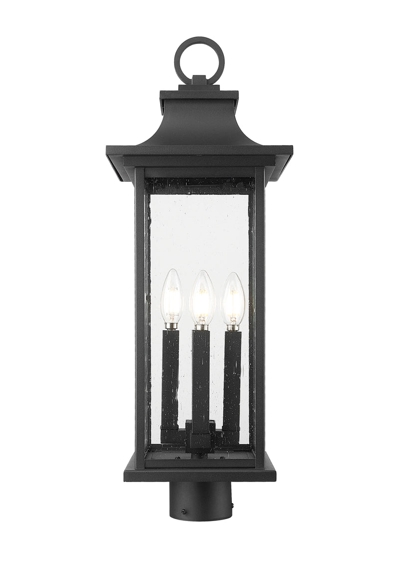 Tiberius 4 Light 9" Outdoor Post Mount Fixture in Black, Post Top Only, Round Fitter