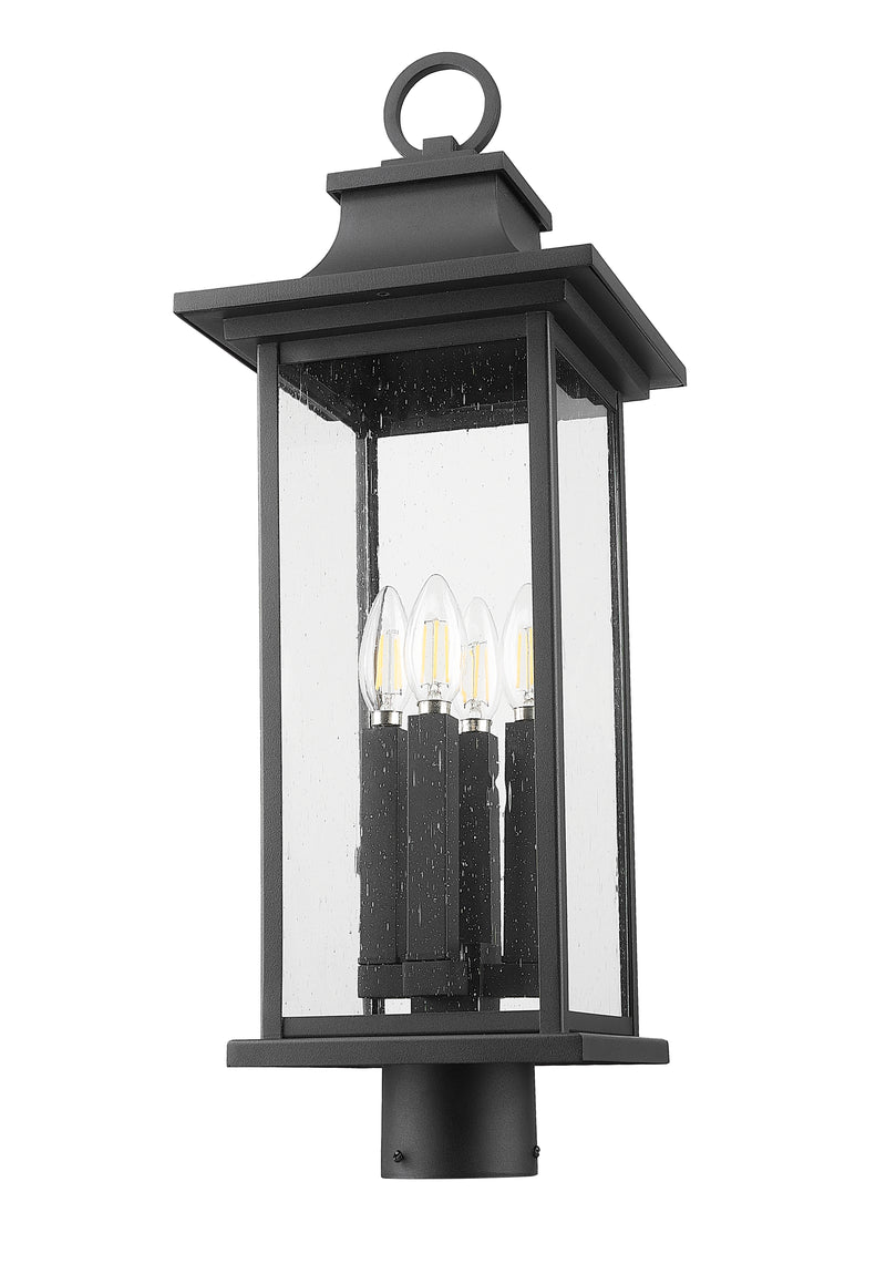 Tiberius 4 Light 9" Outdoor Post Mount Fixture in Black, Post Top Only, Round Fitter