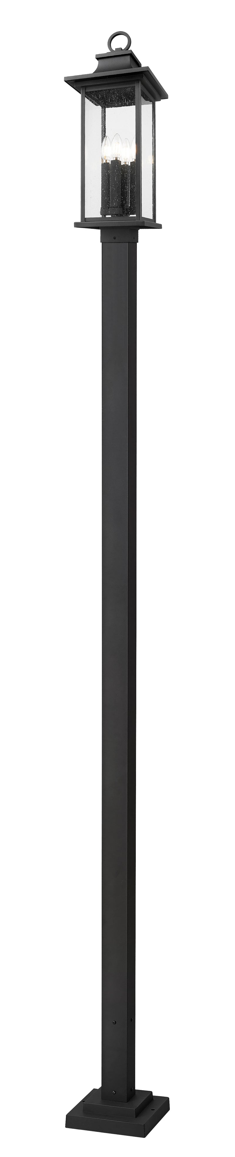 Tiberius 4 Light 9" Outdoor Post Mount Fixture in Black, 96" Square Post