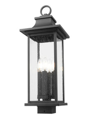 Tiberius 4 Light 9" Outdoor Post Mount Fixture in Black, Post Top Only, Square Fitter