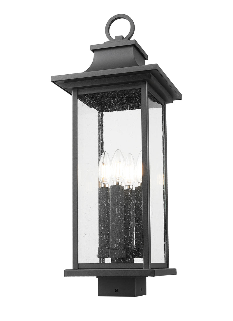 Tiberius 4 Light 9" Outdoor Post Mount Fixture in Black, Post Top Only, Square Fitter