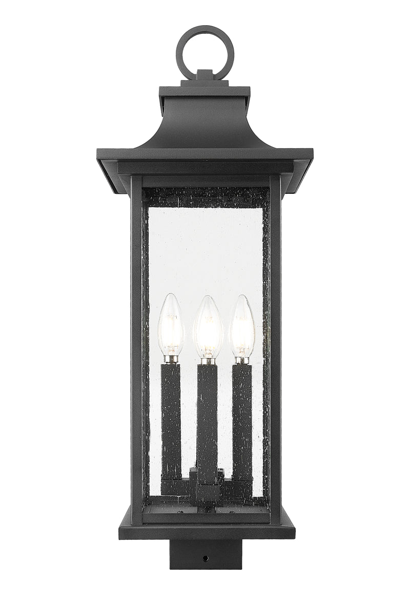 Tiberius 4 Light 9" Outdoor Post Mount Fixture in Black, Post Top Only, Square Fitter