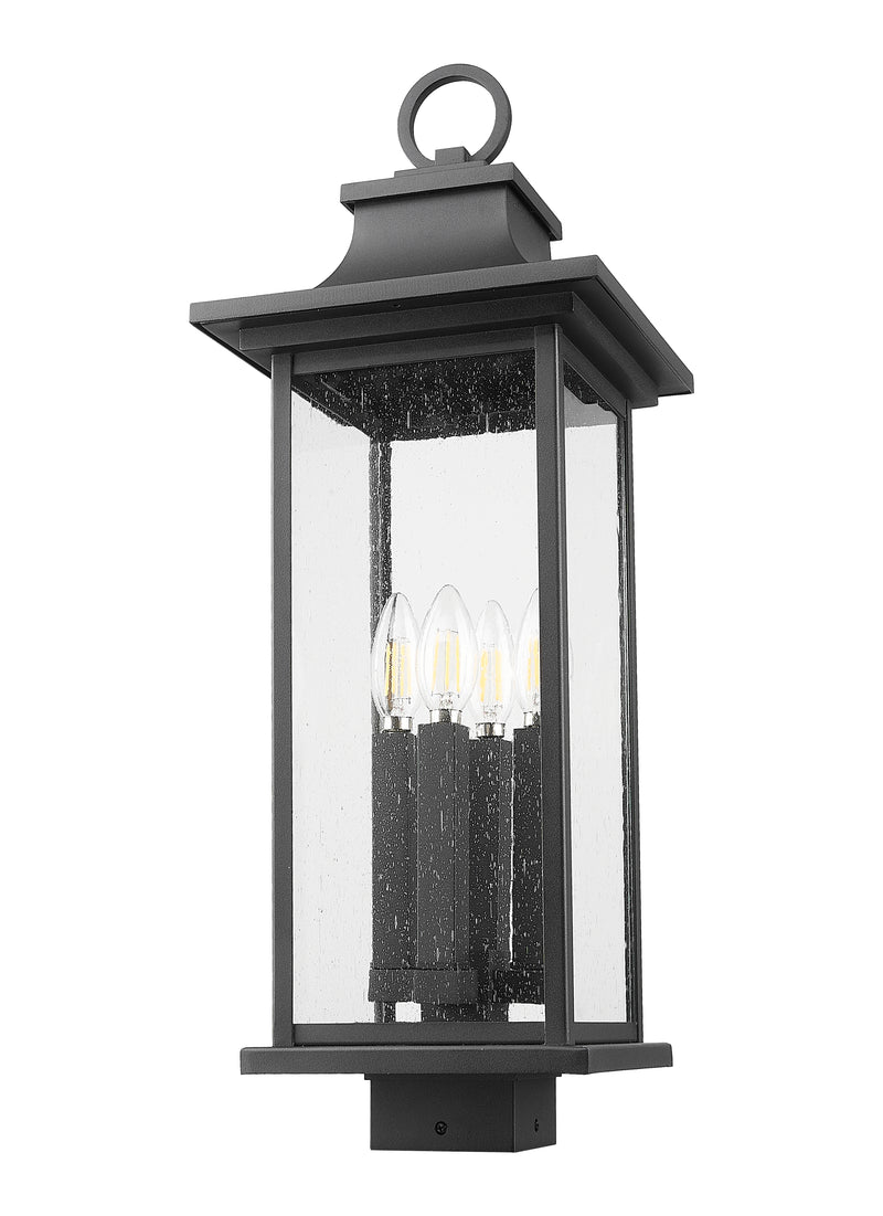 Tiberius 4 Light 9" Outdoor Post Mount Fixture in Black, Post Top Only, Square Fitter