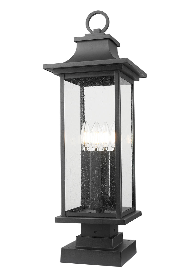 Tiberius 4 Light 9" Outdoor Post Mount Fixture in Black, Square Pier Mount