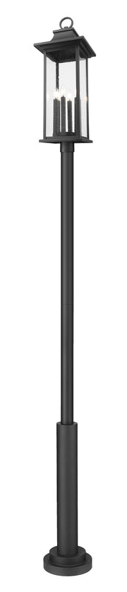 Tiberius 6 Light 12" Outdoor Post Mount Fixture in Black, 96" Post, 12" Base
