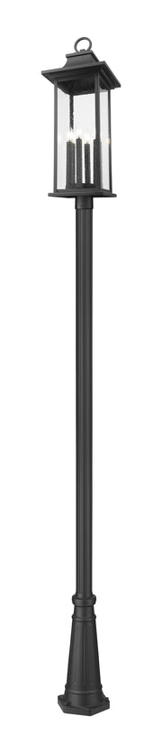 Tiberius 6 Light 12" Outdoor Post Mount Fixture in Black, 96" Cast Post, 10" Base