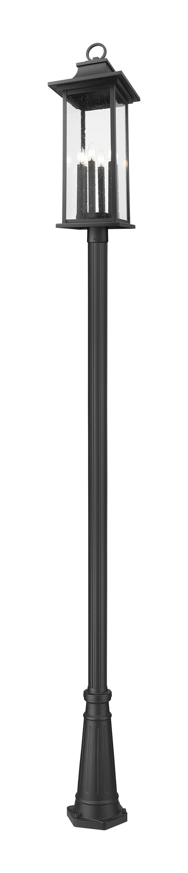 Tiberius 6 Light 12" Outdoor Post Mount Fixture in Black, 96" Cast Post, 10" Base