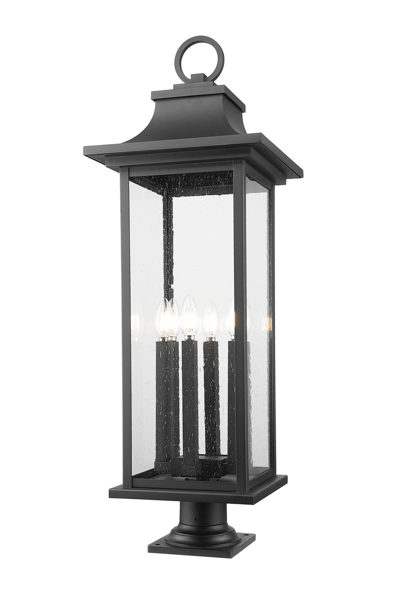 Tiberius 6 Light 12" Outdoor Post Mount Fixture in Black, Pier Mount, 6" Base