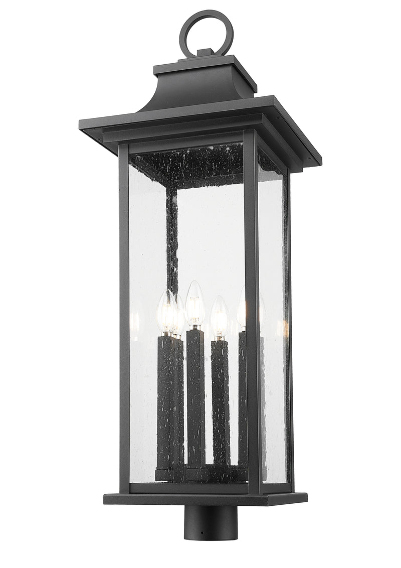 Tiberius 6 Light 12" Outdoor Post Mount Fixture in Black, Post Top Only, Round Fitter