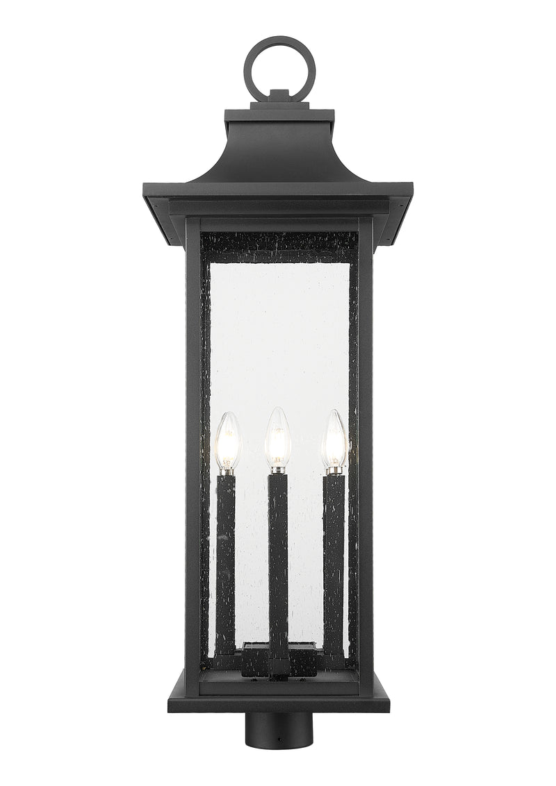 Tiberius 6 Light 12" Outdoor Post Mount Fixture in Black, Post Top Only, Round Fitter