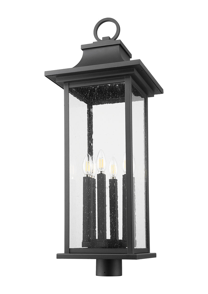 Tiberius 6 Light 12" Outdoor Post Mount Fixture in Black, Post Top Only, Round Fitter