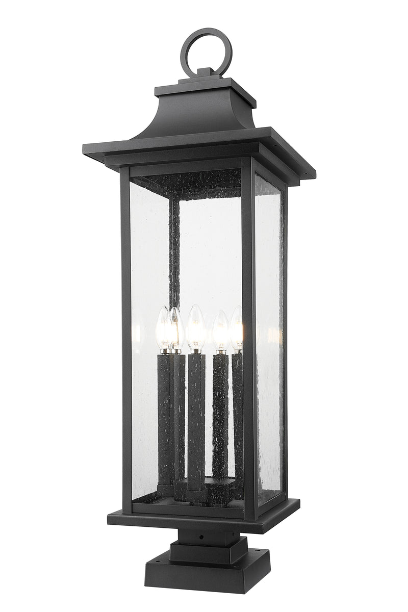 Tiberius 6 Light 12" Outdoor Post Mount Fixture in Black, Square Pier Mount