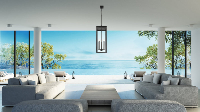 Nova 5 Light 12.5" Outdoor Chain Mount Ceiling Fixture in Black in a room setting