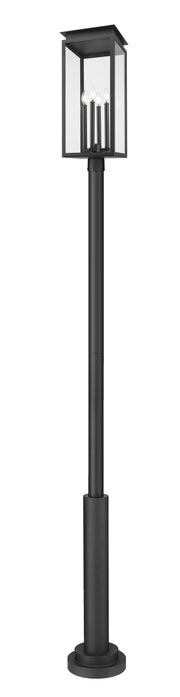 Nova 4 Light 10.5" Outdoor Post Mount Fixture in Black, 96" Post, 12" Base