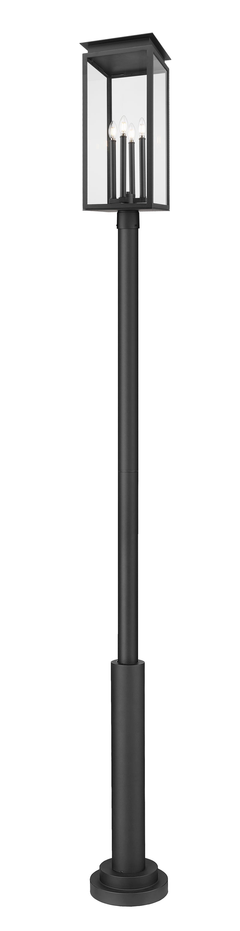 Nova 4 Light 10.5" Outdoor Post Mount Fixture in Black, 96" Post, 12" Base