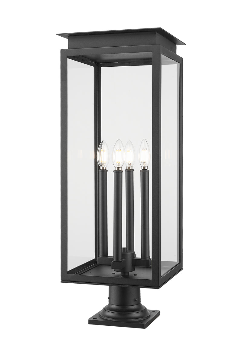 Nova 4 Light 10.5" Outdoor Post Mount Fixture in Black, Pier Mount, 6" Base