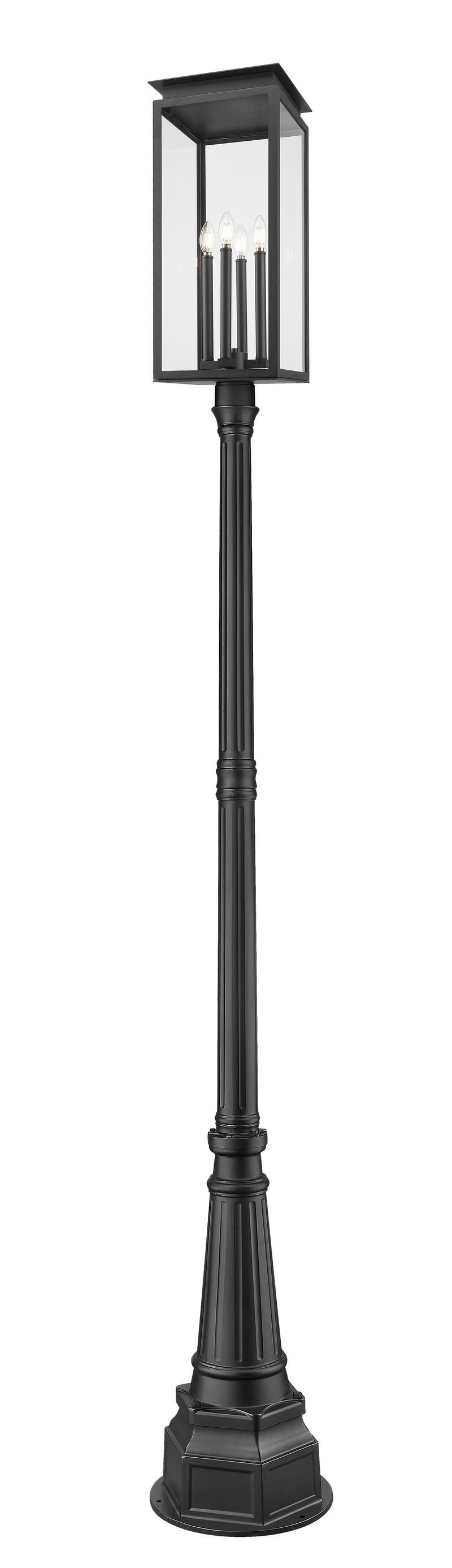 Nova 4 Light 10.5" Outdoor Post Mount Fixture in Black, 84" Post, 14" Base