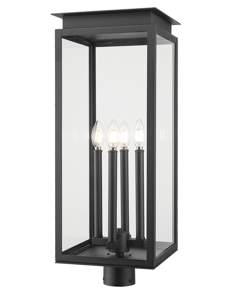 Nova 4 Light 10.5" Outdoor Post Mount Fixture in Black, Post Top Only, Round Fitter