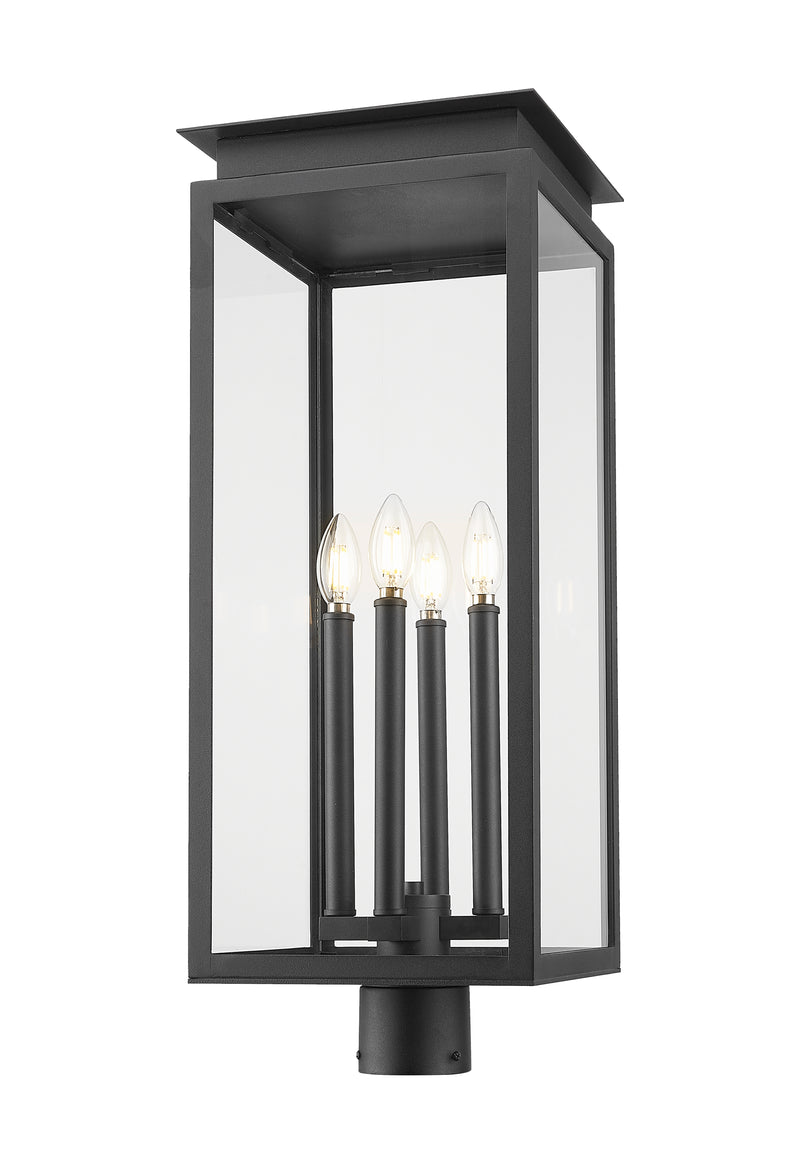 Nova 4 Light 10.5" Outdoor Post Mount Fixture in Black, Post Top Only, Round Fitter