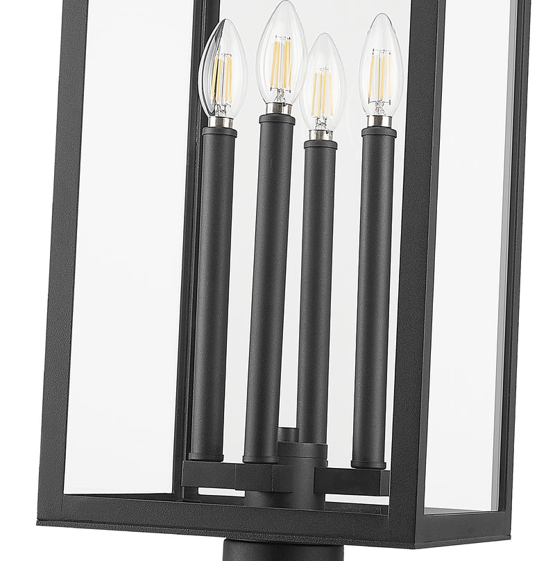 Nova 4 Light 10.5" Outdoor Post Mount Fixture in Black, Post Top Only, Round Fitter