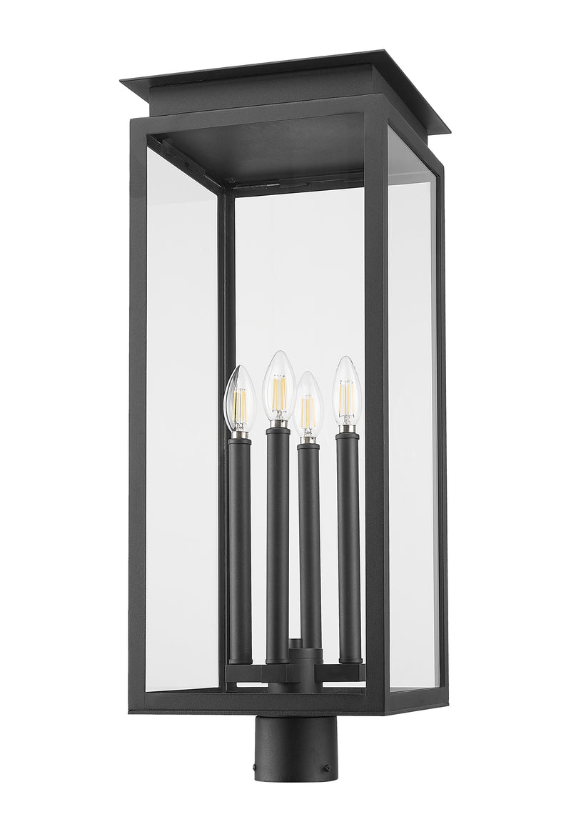 Nova 4 Light 10.5" Outdoor Post Mount Fixture in Black, Post Top Only, Round Fitter