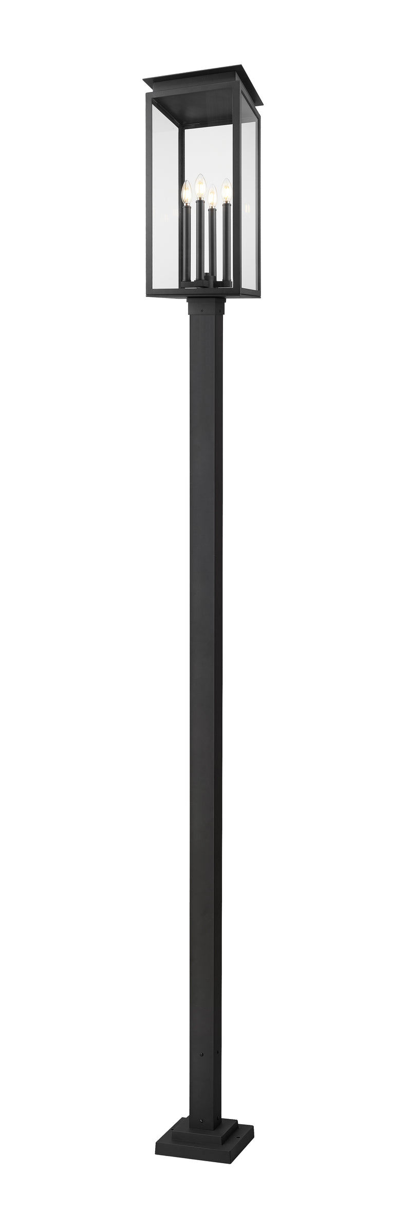 Nova 4 Light 10.5" Outdoor Post Mount Fixture in Black, 96" Square Post