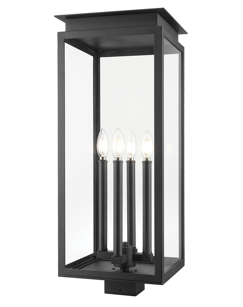 Nova 4 Light 10.5" Outdoor Post Mount Fixture in Black, Post Top Only, Square Fitter