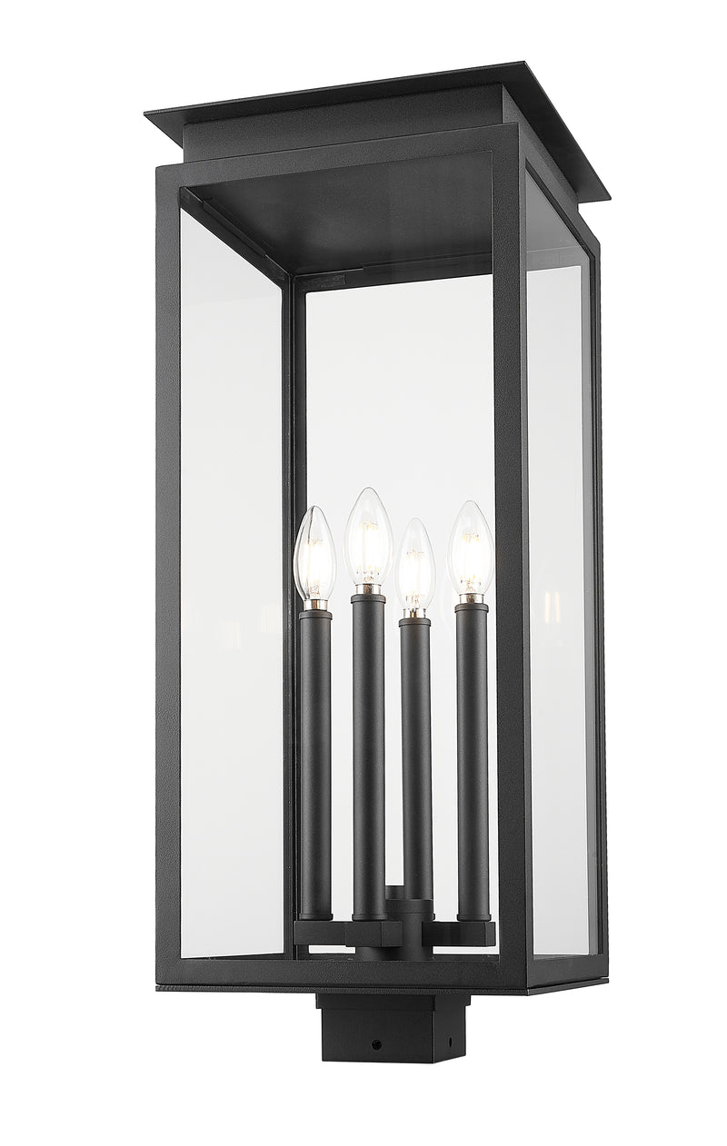 Nova 4 Light 10.5" Outdoor Post Mount Fixture in Black, Post Top Only, Square Fitter