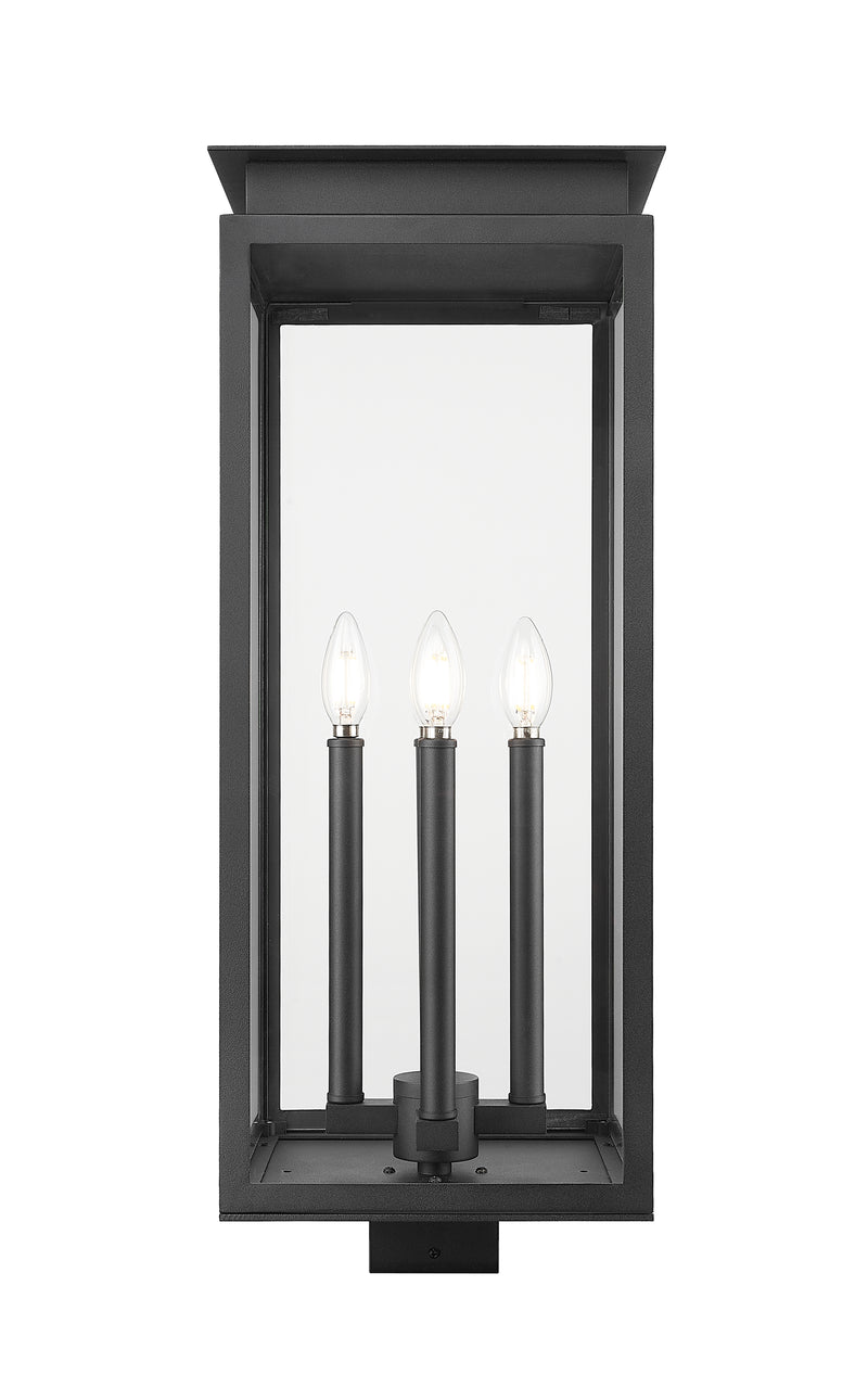 Nova 4 Light 10.5" Outdoor Post Mount Fixture in Black, Post Top Only, Square Fitter