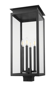 Nova 4 Light 10.5" Outdoor Post Mount Fixture in Black, Post Top Only, Square Fitter