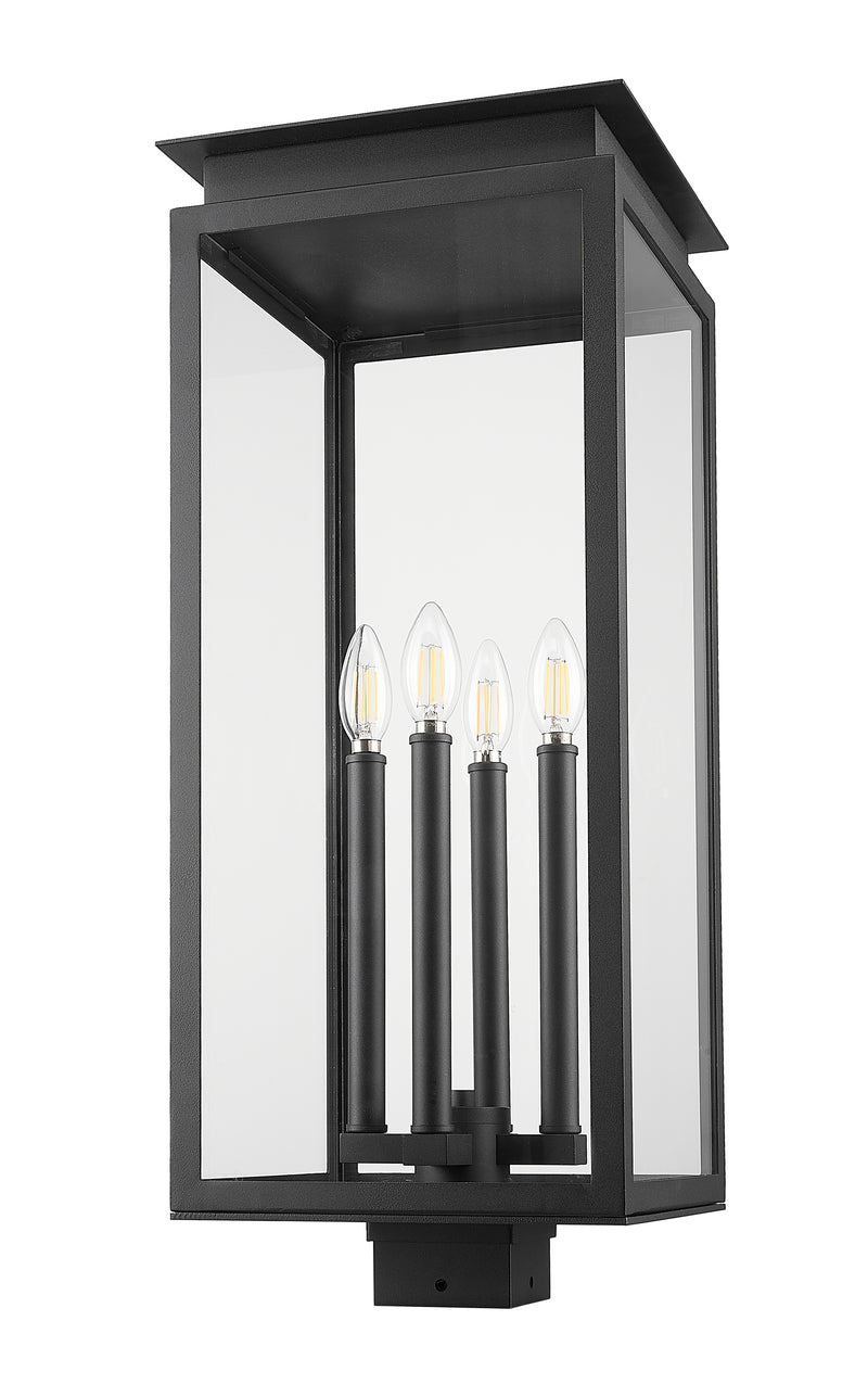 Nova 4 Light 10.5" Outdoor Post Mount Fixture in Black, Post Top Only, Square Fitter