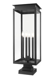 Nova 4 Light 10.5" Outdoor Post Mount Fixture in Black, Square Pier Mount