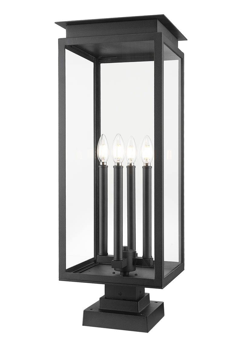 Nova 4 Light 10.5" Outdoor Post Mount Fixture in Black, Square Pier Mount