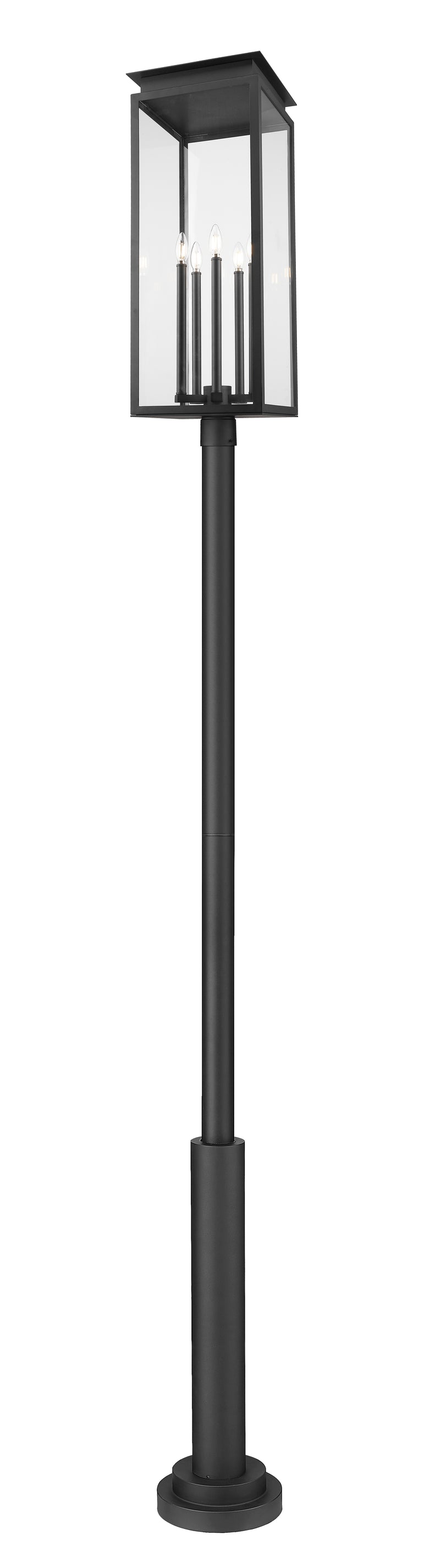 Nova 5 Light 12.5" Outdoor Post Mount Fixture in Black, 96" Post, 12" Base