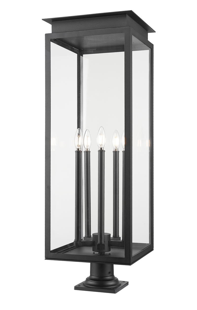 Nova 5 Light 12.5" Outdoor Post Mount Fixture in Black, Pier Mount, 6" Base