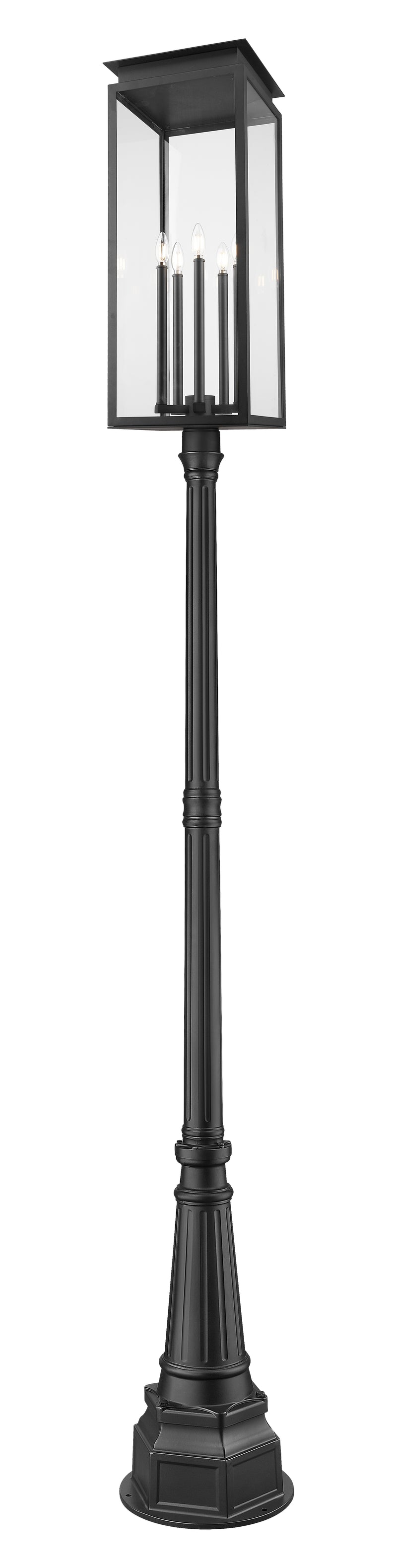 Nova 5 Light 12.5" Outdoor Post Mount Fixture in Black, 84" Post, 14" Base