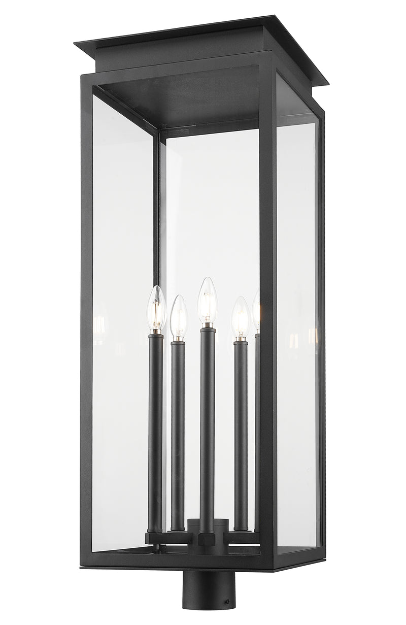 Nova 5 Light 12.5" Outdoor Post Mount Fixture in Black, Post Top Only, Round Fitter