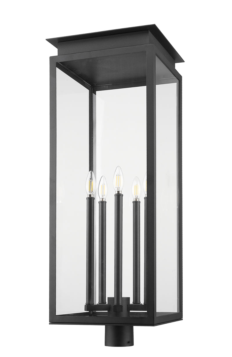 Nova 5 Light 12.5" Outdoor Post Mount Fixture in Black, Post Top Only, Round Fitter