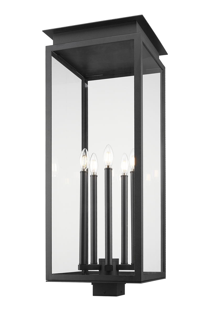 Nova 5 Light 12.5" Outdoor Post Mount Fixture in Black, Post Top Only, Square Fitter