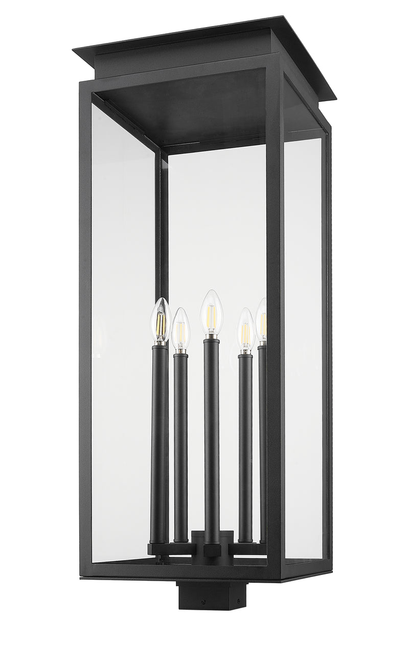 Nova 5 Light 12.5" Outdoor Post Mount Fixture in Black, Post Top Only, Square Fitter