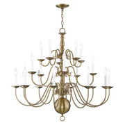 Williamsburgh 20-Light 3-Tier Foyer Chandelier in Antique Brass