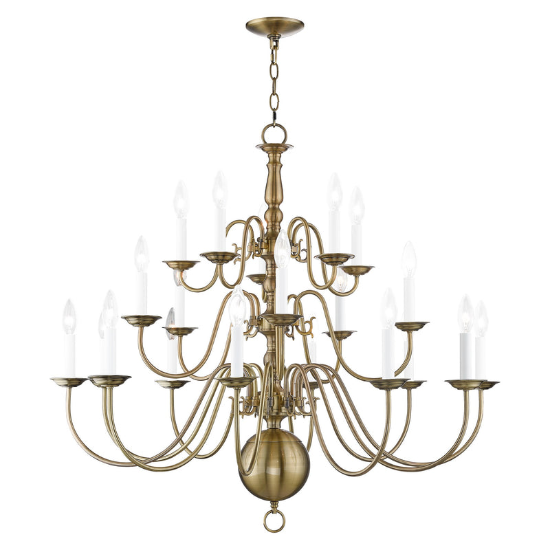 Williamsburgh 20-Light 3-Tier Foyer Chandelier in Antique Brass