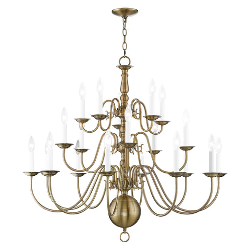 Williamsburgh 20-Light 3-Tier Foyer Chandelier in Antique Brass