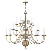 Williamsburgh 20-Light 3-Tier Foyer Chandelier in Antique Brass